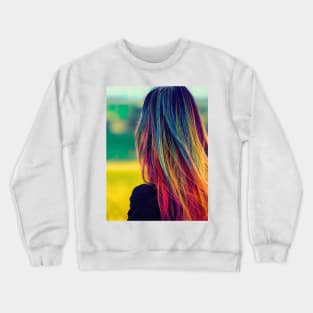 Woman with colorful hair at farm Crewneck Sweatshirt